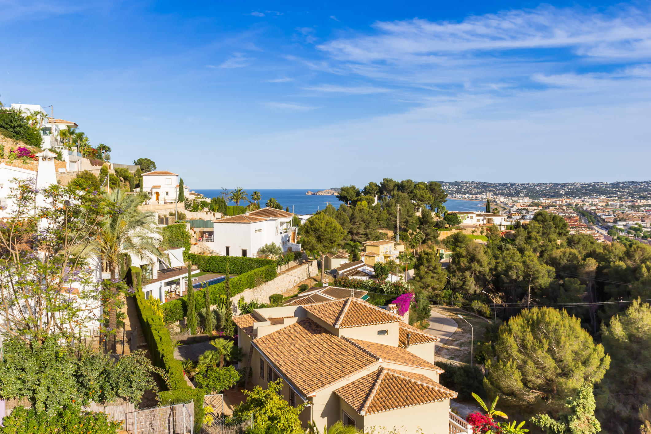 Houses on the hill overlooking the sea in Javea